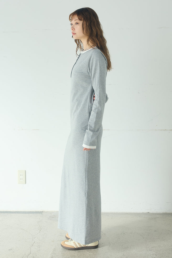 [SET]デニムダブルジップパーカーブルゾン+レイヤード見えヘンリーネックロングワンピース(2set)