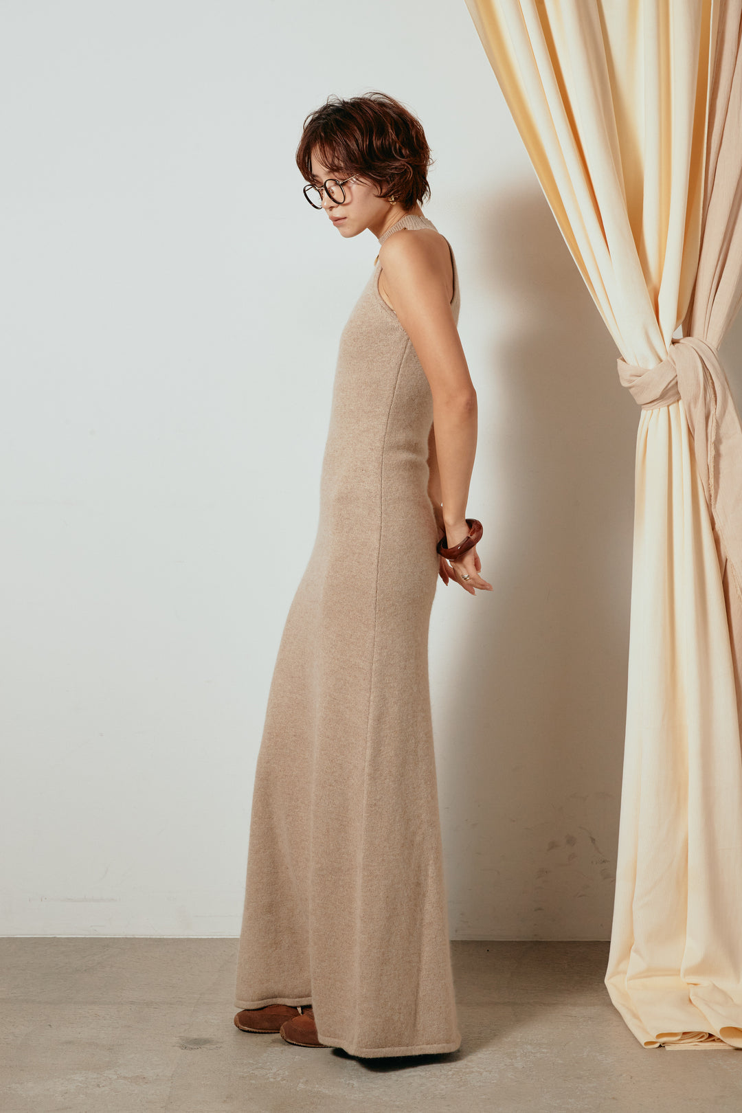 [SET]リバーシブルボアアウター+ノースリーブニットロングワンピース(2set)