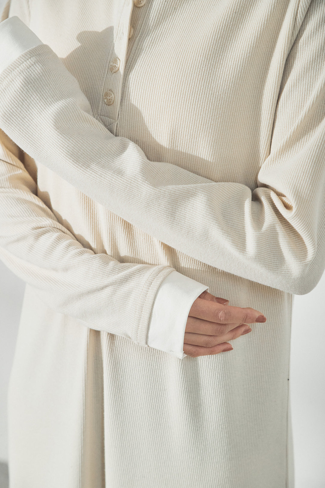 [SET]加工デニムレザー襟付きデニムブルゾン+カットリブレイヤードヘンリーネックワンピース(2set)