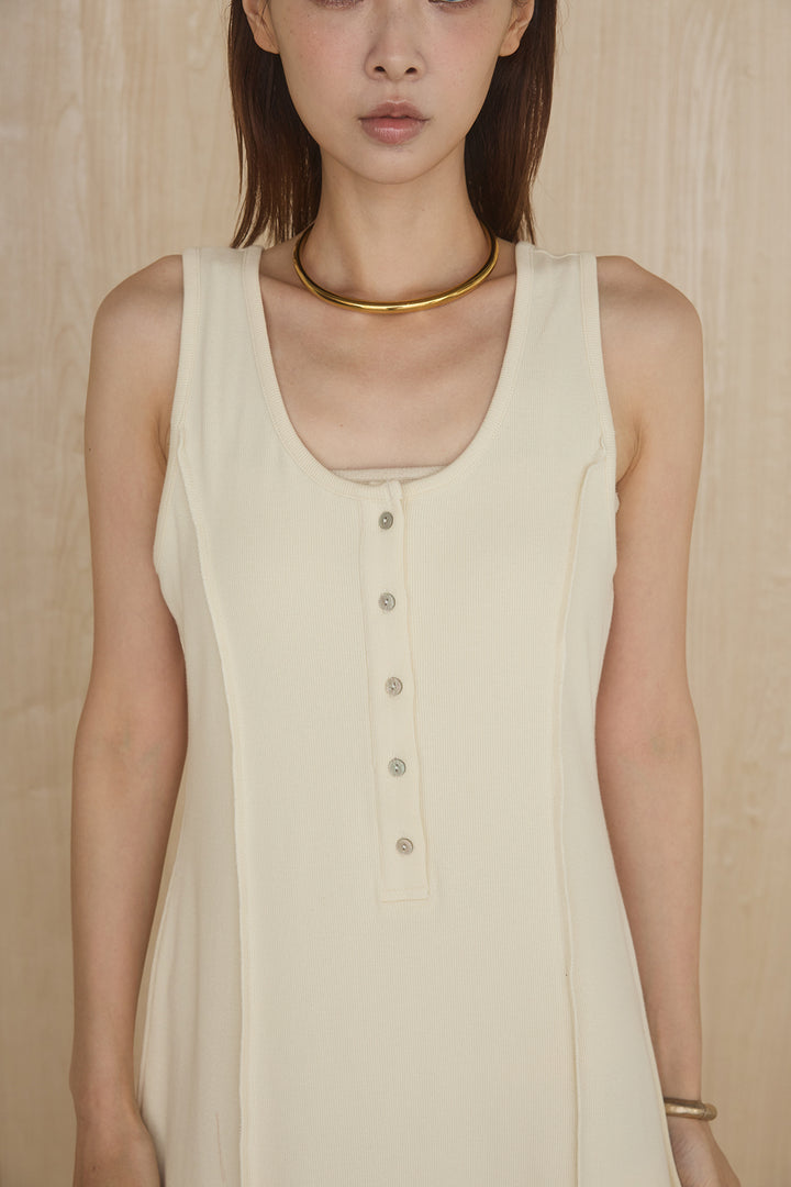 [SET]ケミカルデニムヘムカットオフジレ+ノースリロングワンピース(2set)