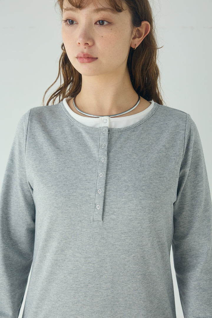 [SET]デニムダブルジップパーカーブルゾン+レイヤード見えヘンリーネックロングワンピース(2set)