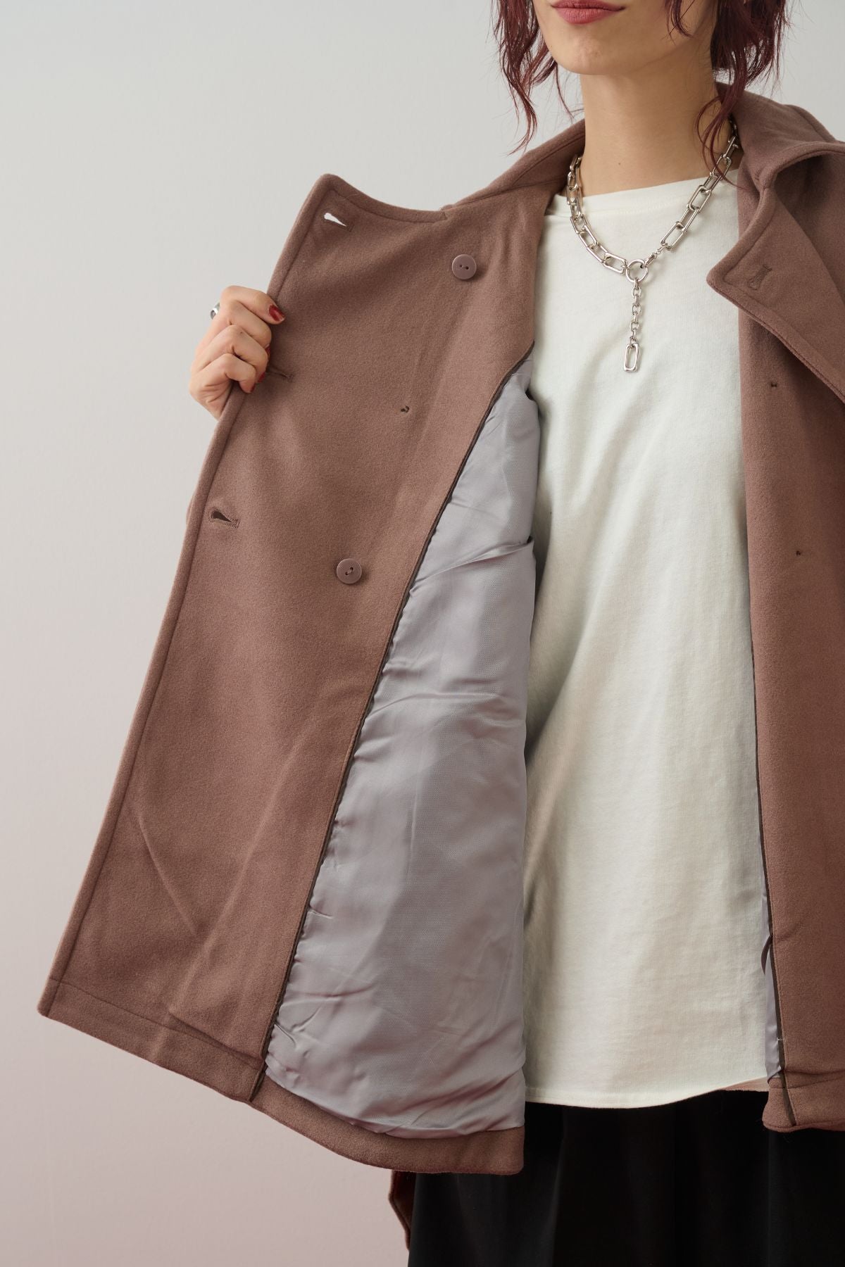 ウールライクメルトンポンチョコート/ブラウン – ESICA