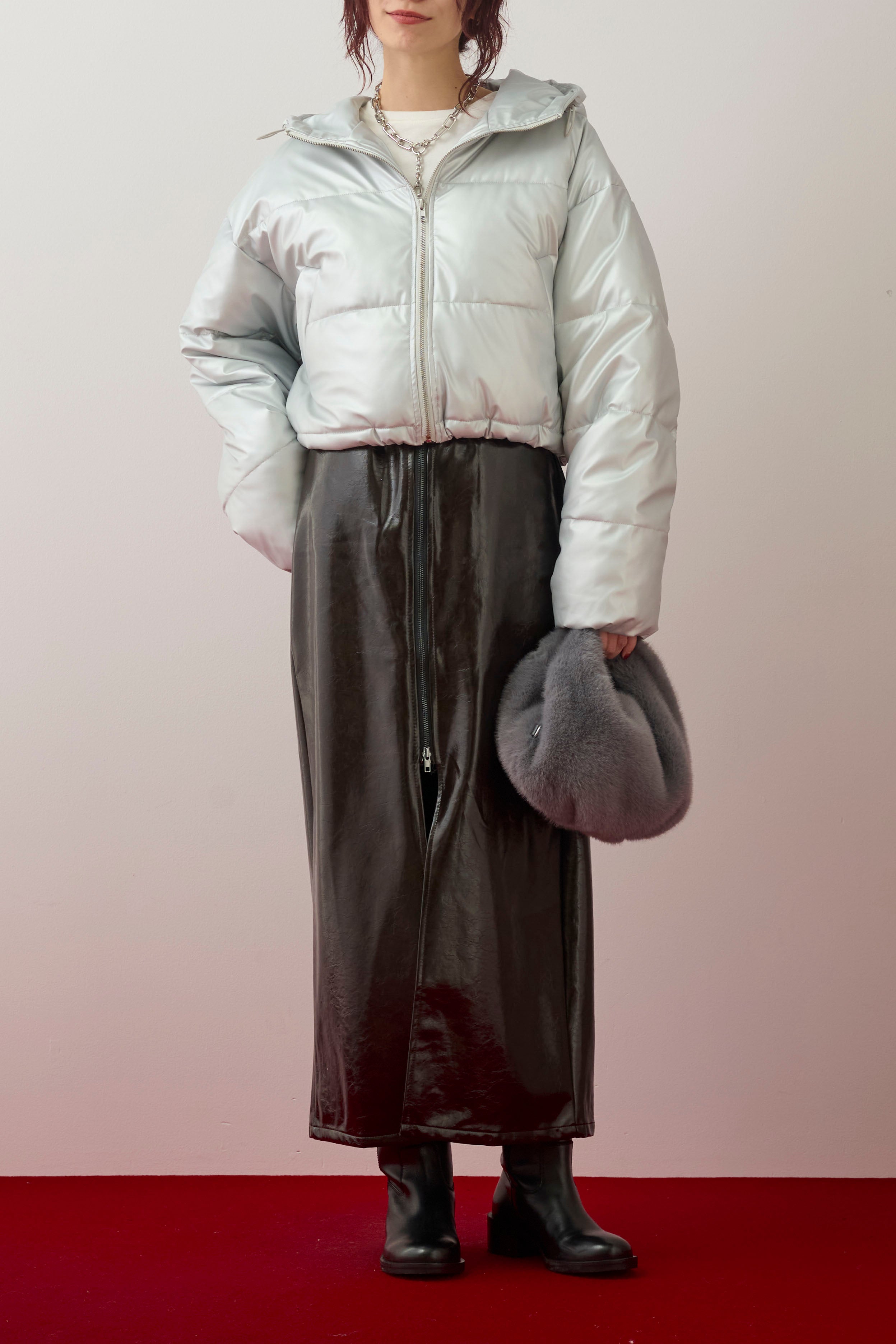 シルバー フード付きダウンジャケット ファイバーダウンフードジャケット/シルバー – ESICA