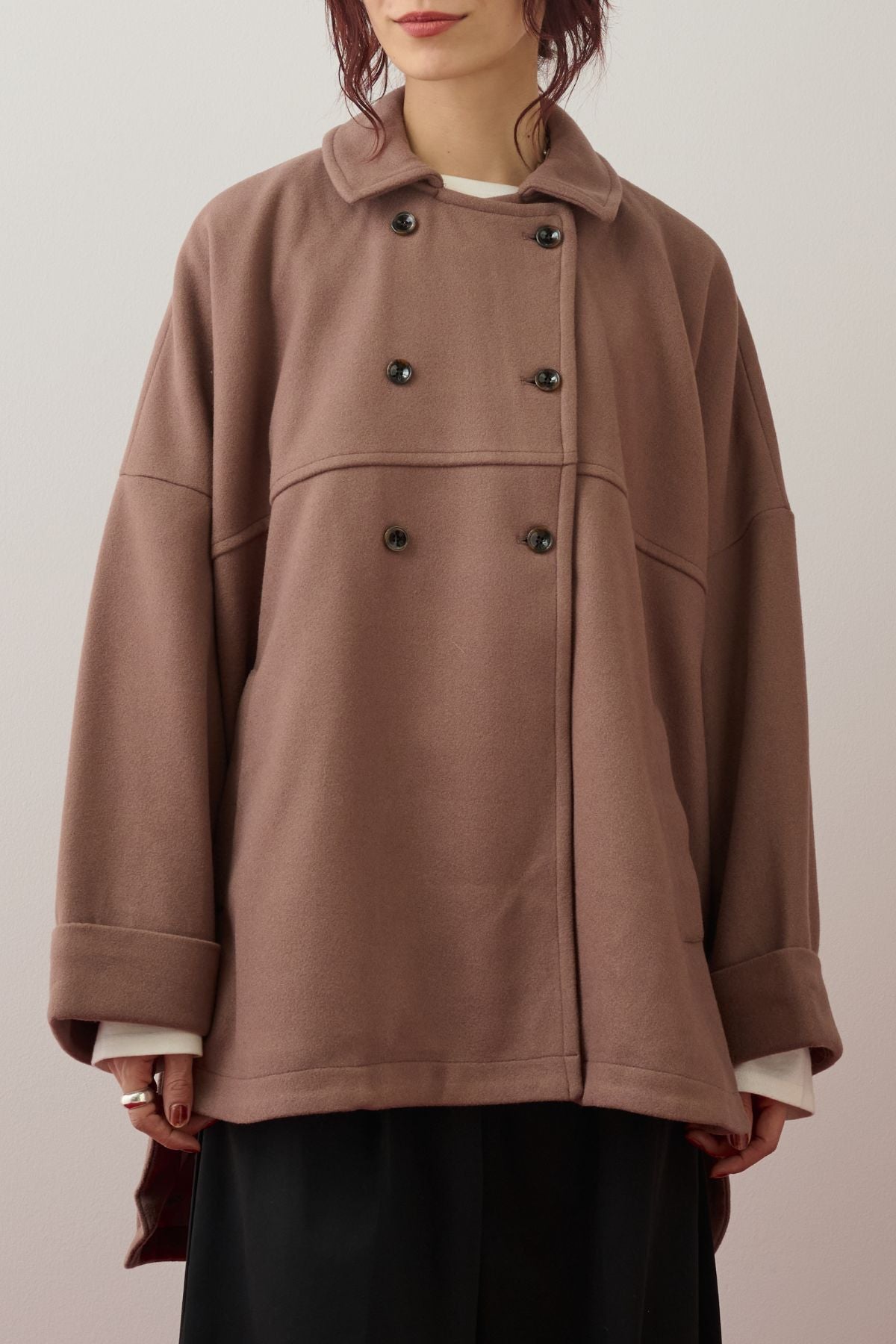 ウールライクメルトンポンチョコート/ブラウン – ESICA