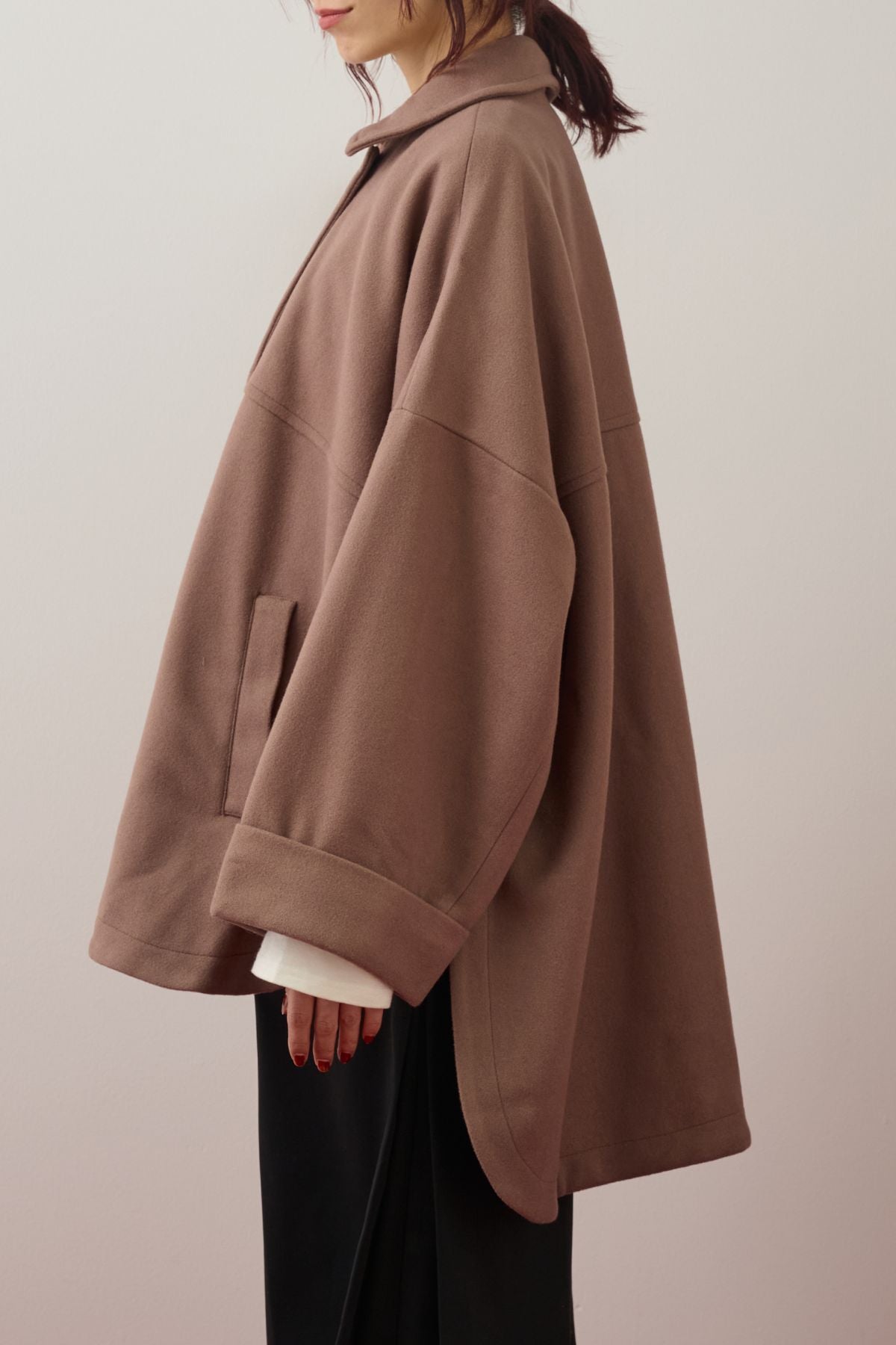 ウールライクメルトンポンチョコート/ブラウン – ESICA