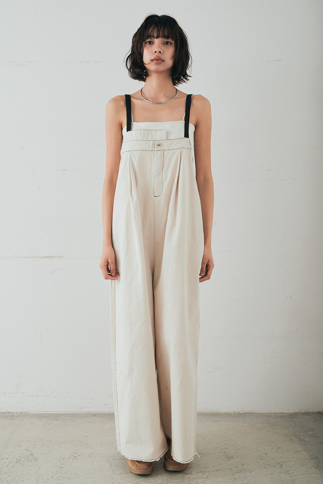 [SET]リネンブレンドテーラードシアージャケット+綿ツイルアシメサロペット(2set)