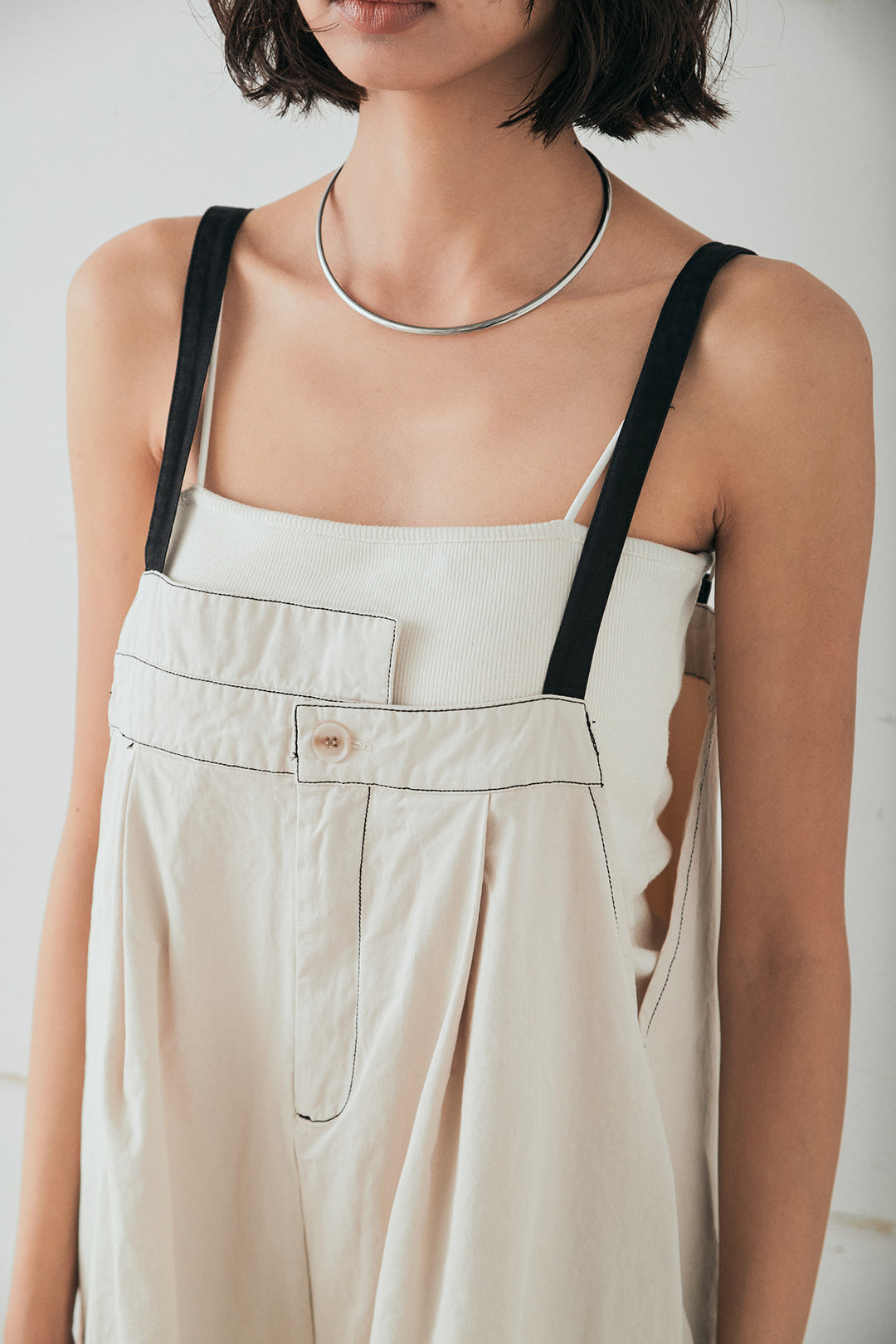 [SET]リネンブレンドテーラードシアージャケット+綿ツイルアシメサロペット(2set)