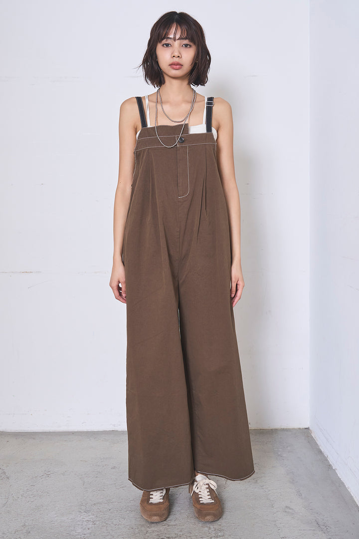 [SET]リネンブレンドテーラードシアージャケット+綿ツイルアシメサロペット(2set)