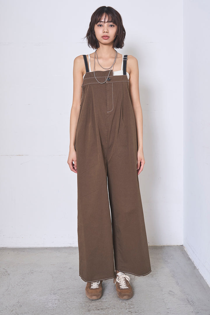 [SET]リネンブレンドテーラードシアージャケット+綿ツイルアシメサロペット(2set)