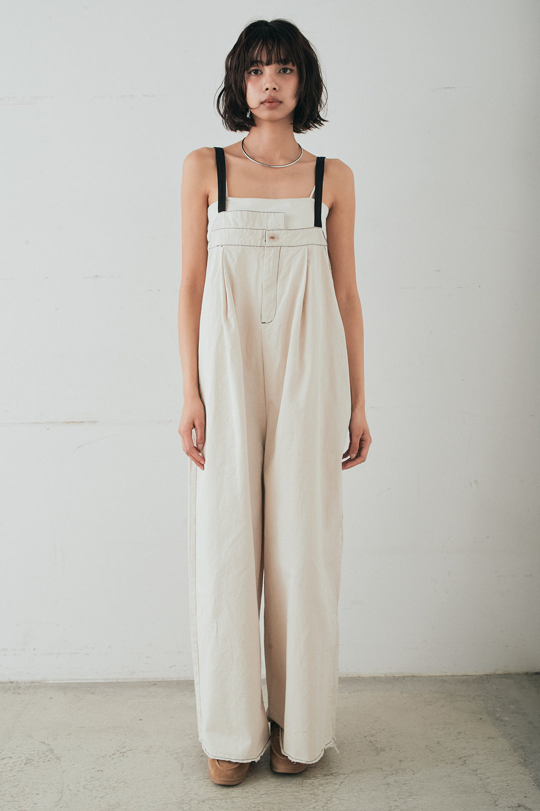 [SET]リネンブレンドテーラードシアージャケット+綿ツイルアシメサロペット(2set)