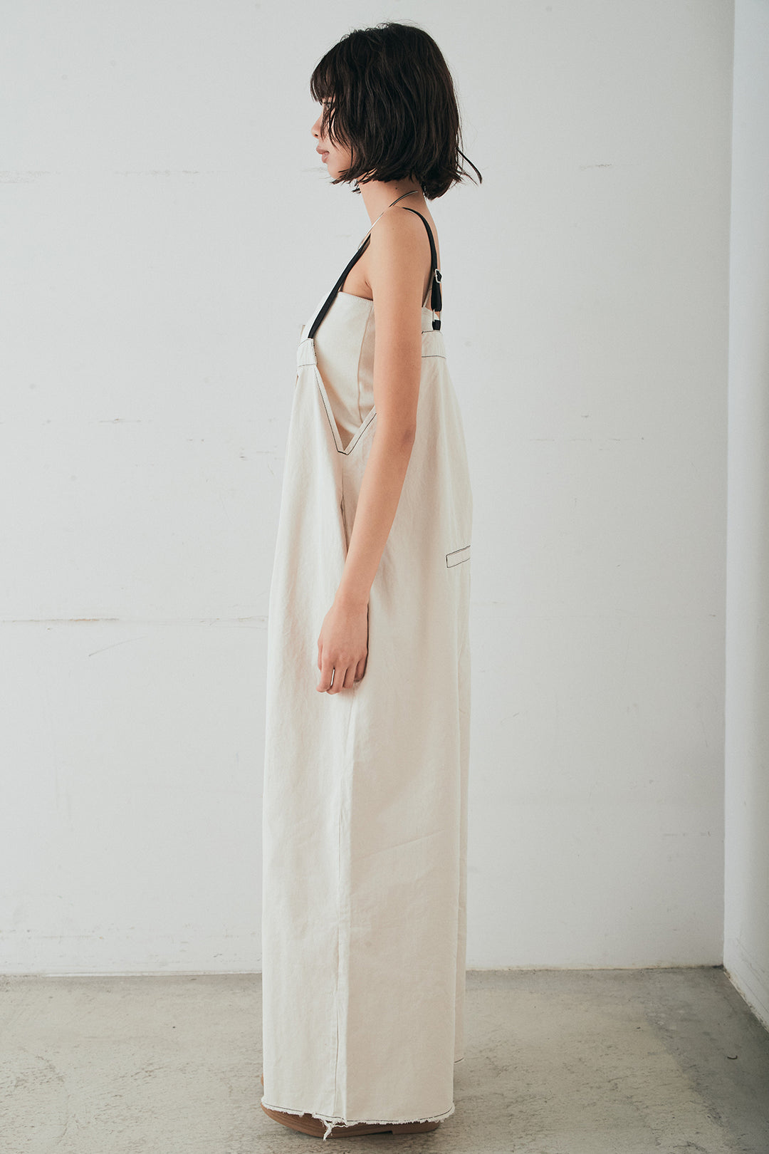 [SET]リネンブレンドテーラードシアージャケット+綿ツイルアシメサロペット(2set)