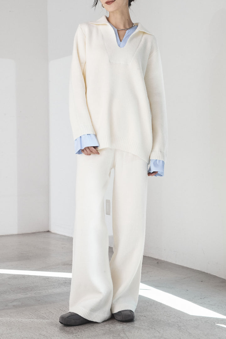 【着回しセット】[SET]ビッグカラーダブルジップニットSETUP+ストライプドッキングニットポロSETUP(2set)