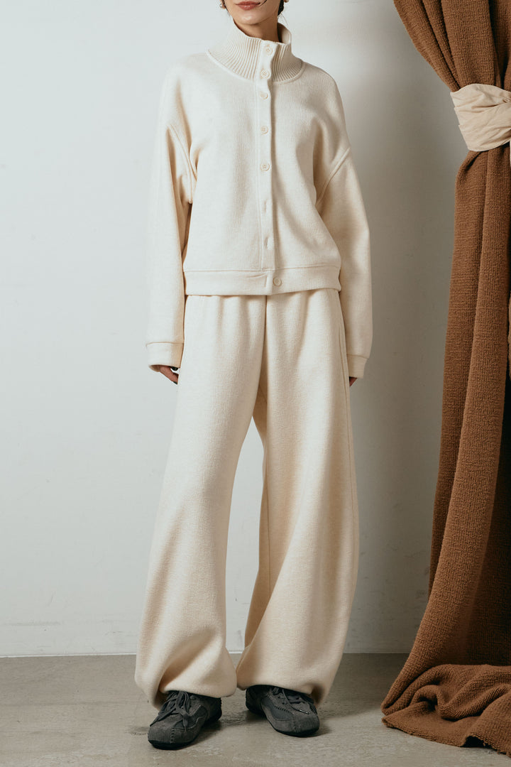 [SET]リブスタンドネックボタントップスSETUP