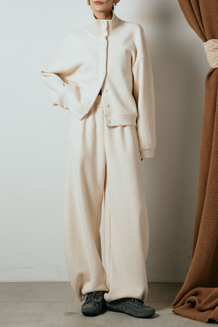 [SET]リブスタンドネックボタントップスSETUP