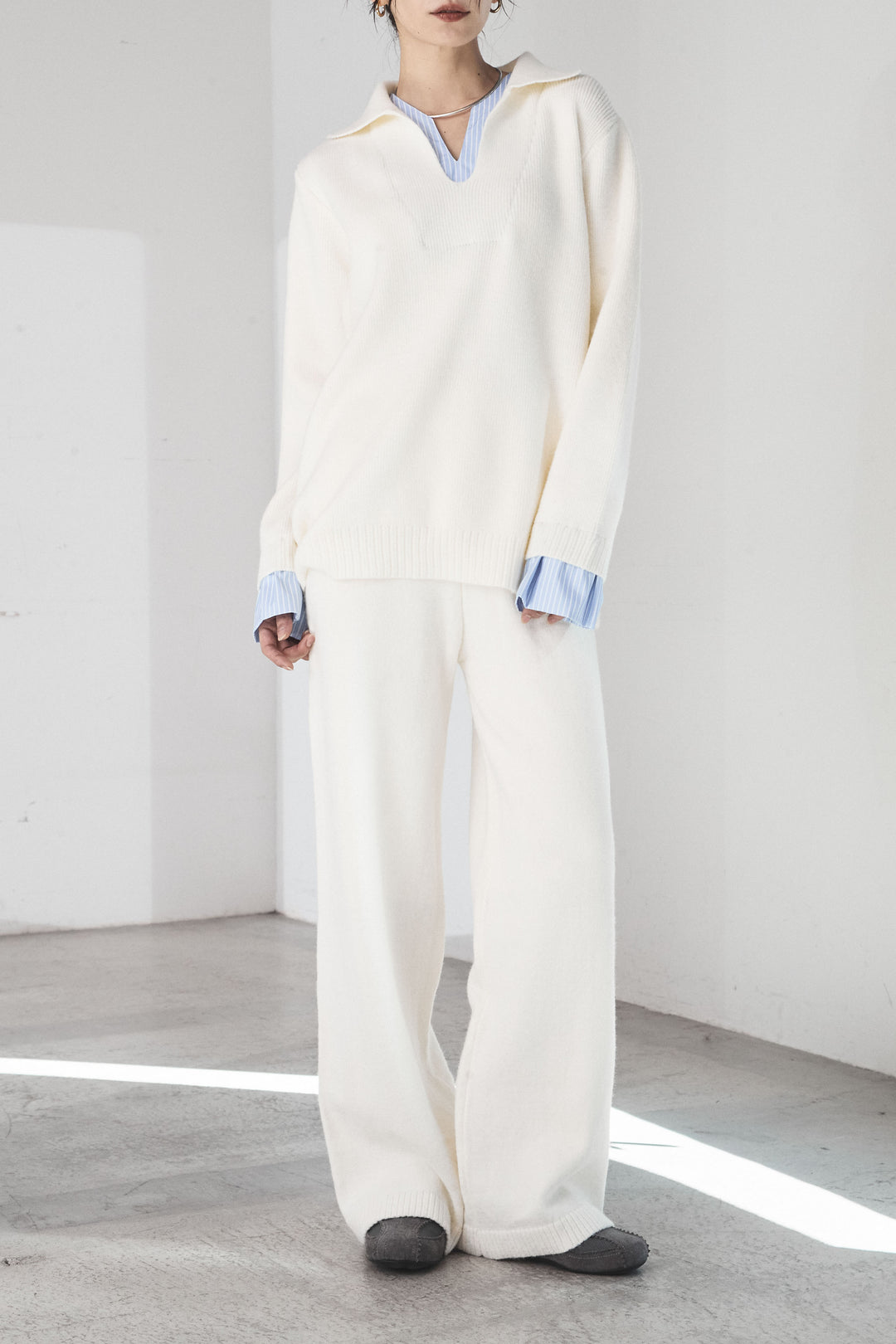 [SET]ストライプドッキングニットポロSETUP