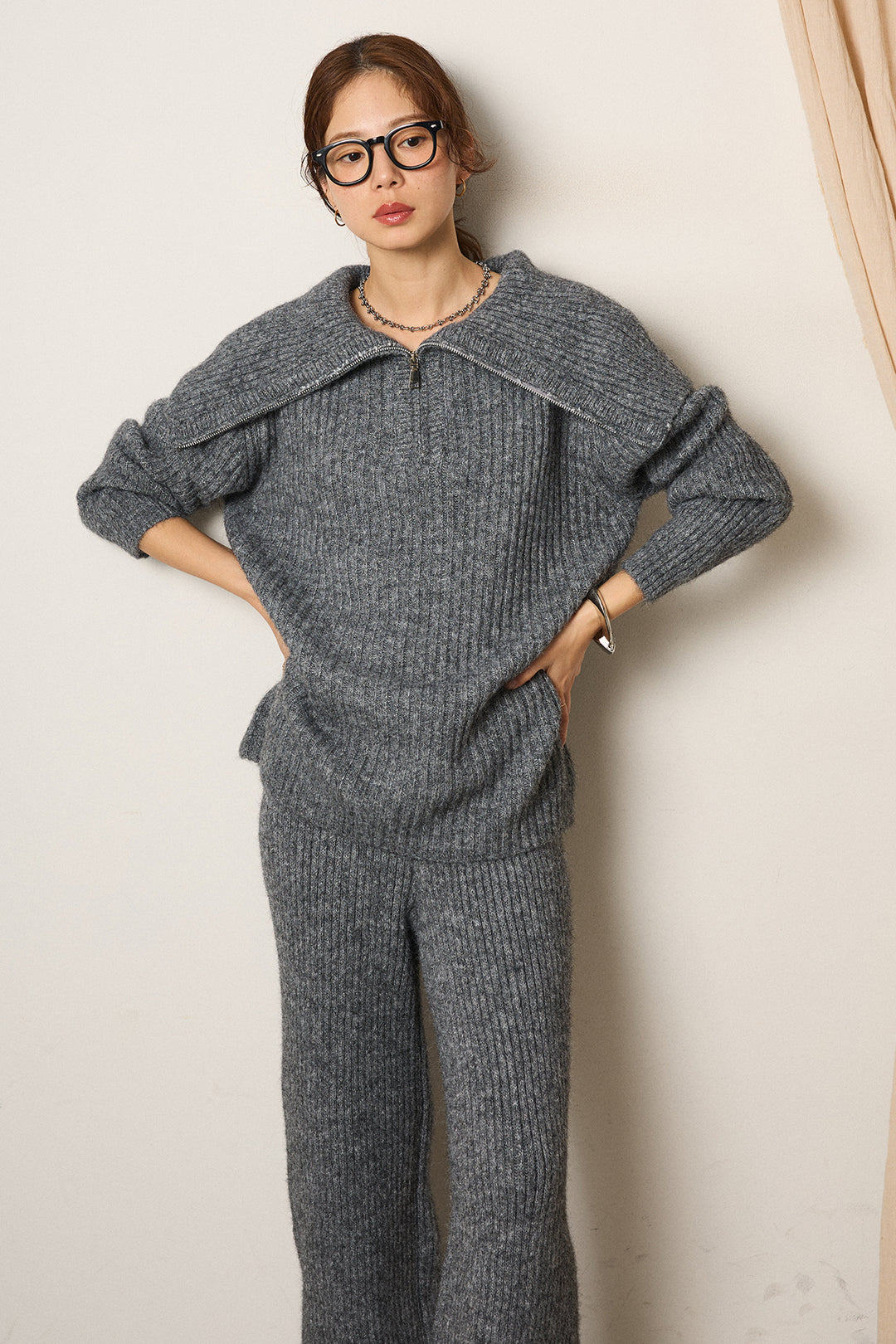 [SET]ハーフジップビックカラーニットSETUP