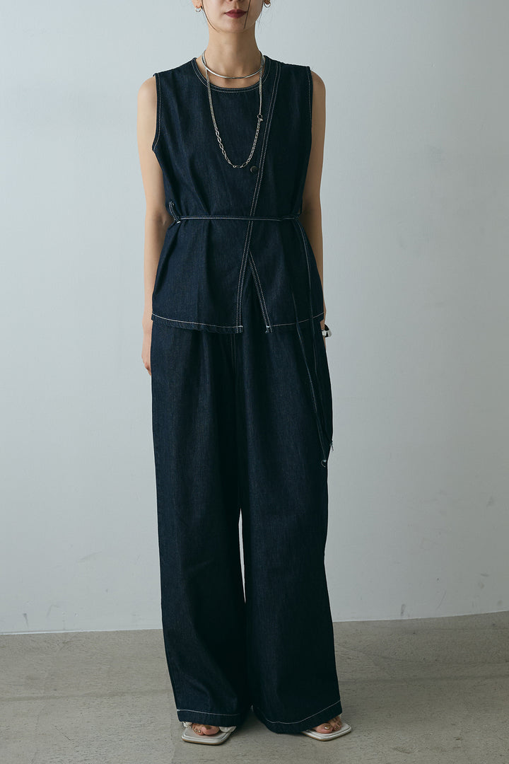[SET]ウエスト巻きデニムノースリーブSETUP