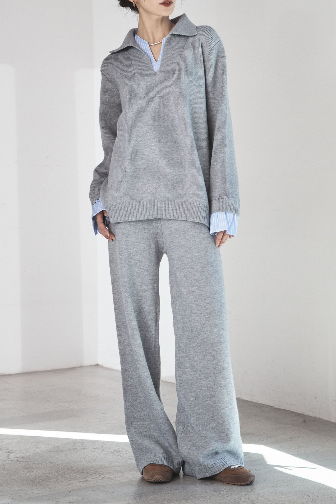 [SET]ストライプドッキングニットポロSETUP