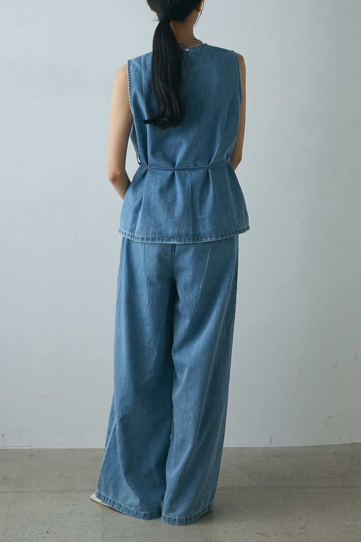 [SET]ウエスト巻きデニムノースリーブSETUP