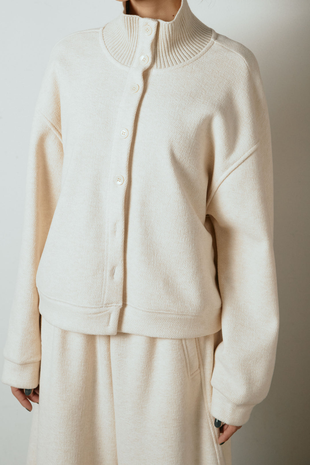 [SET]リブスタンドネックボタントップスSETUP