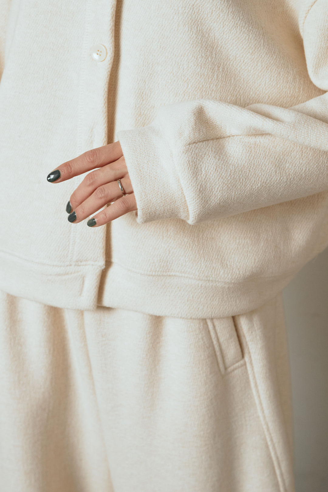 [SET]リブスタンドネックボタントップスSETUP