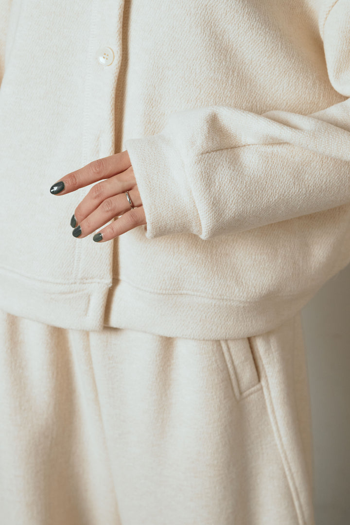 [SET]リブスタンドネックボタントップスSETUP