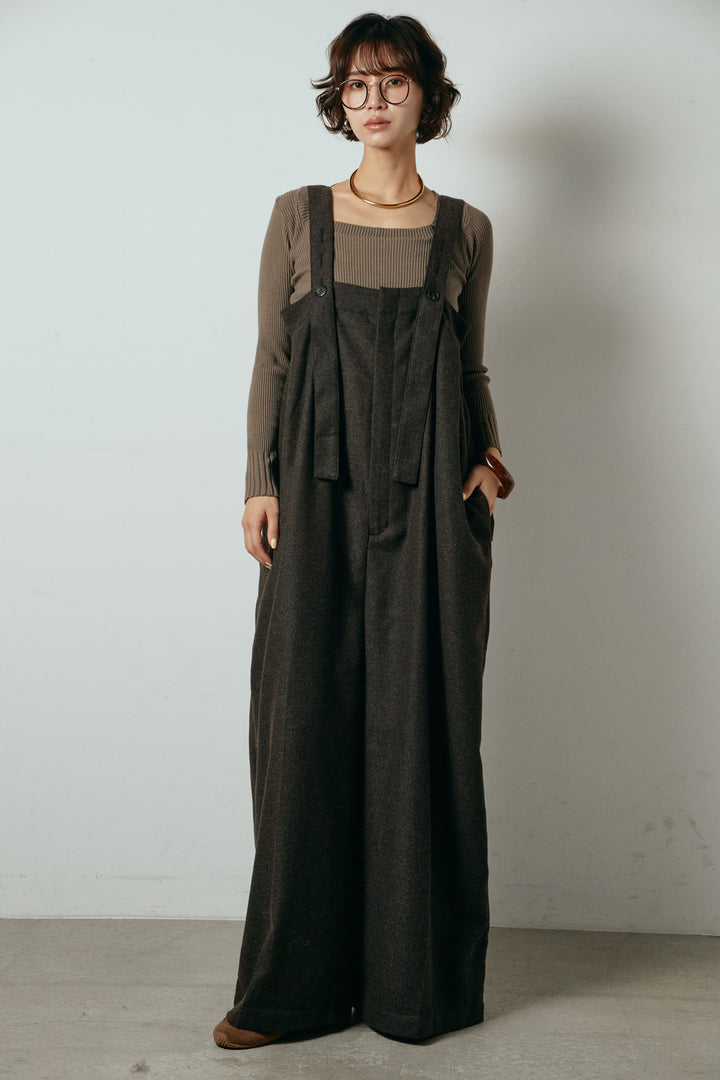 ウール混フランネルワイドサロペット