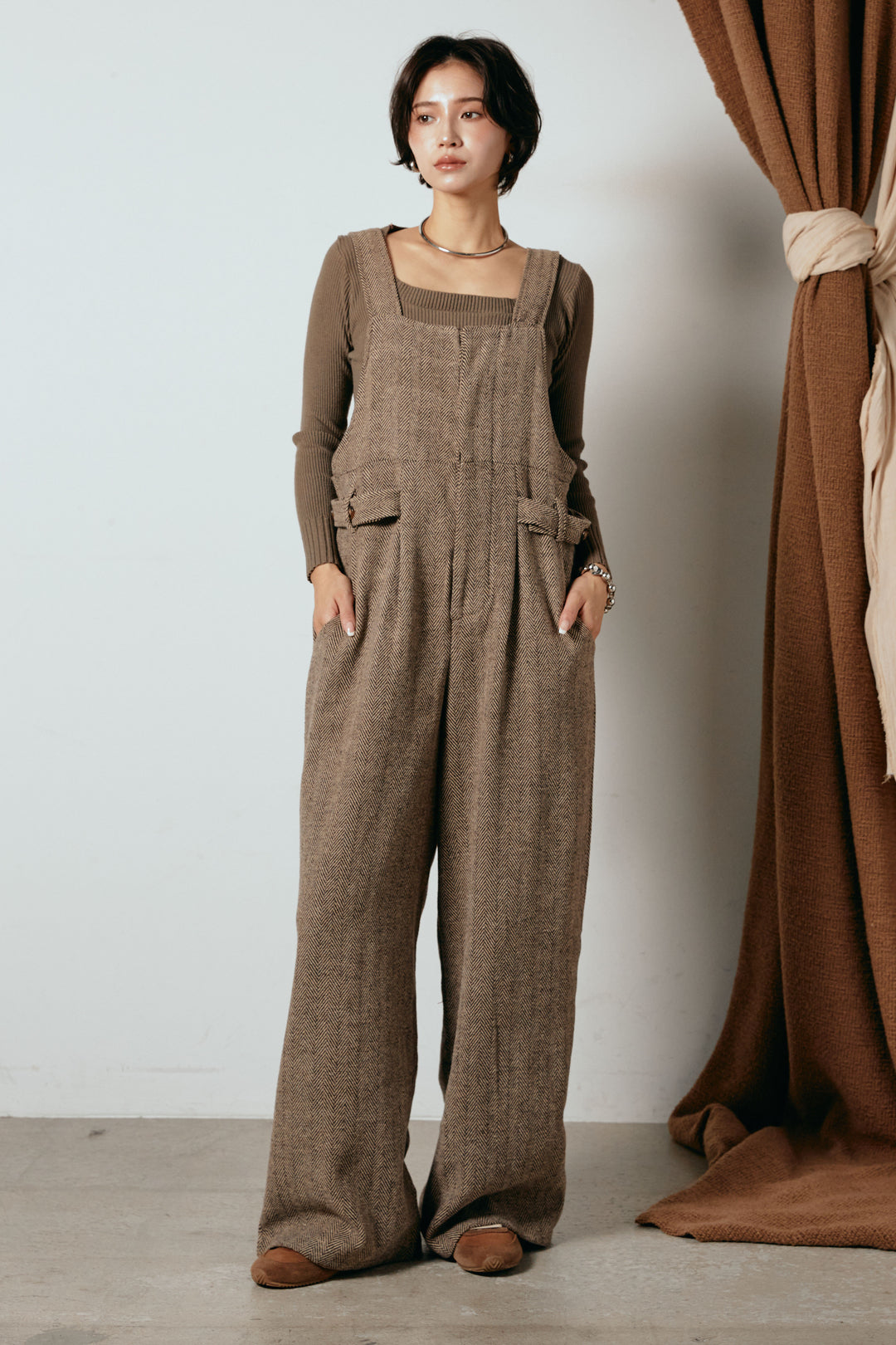 [SET]プードルファーミドルジャケット+クラシックヘリンボーンサロペット(2set)