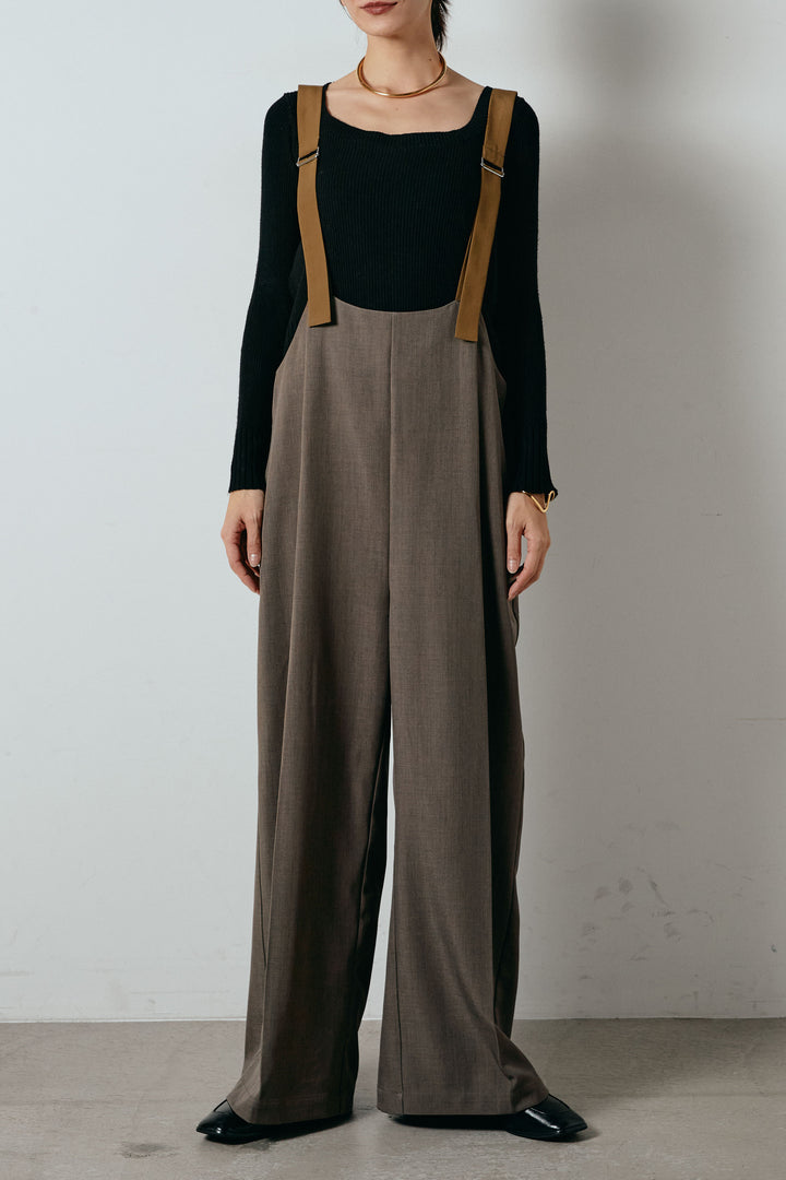 [SET]起毛ノルディック柄ニットカーディガン+ワイドツイルサロペット(2set)