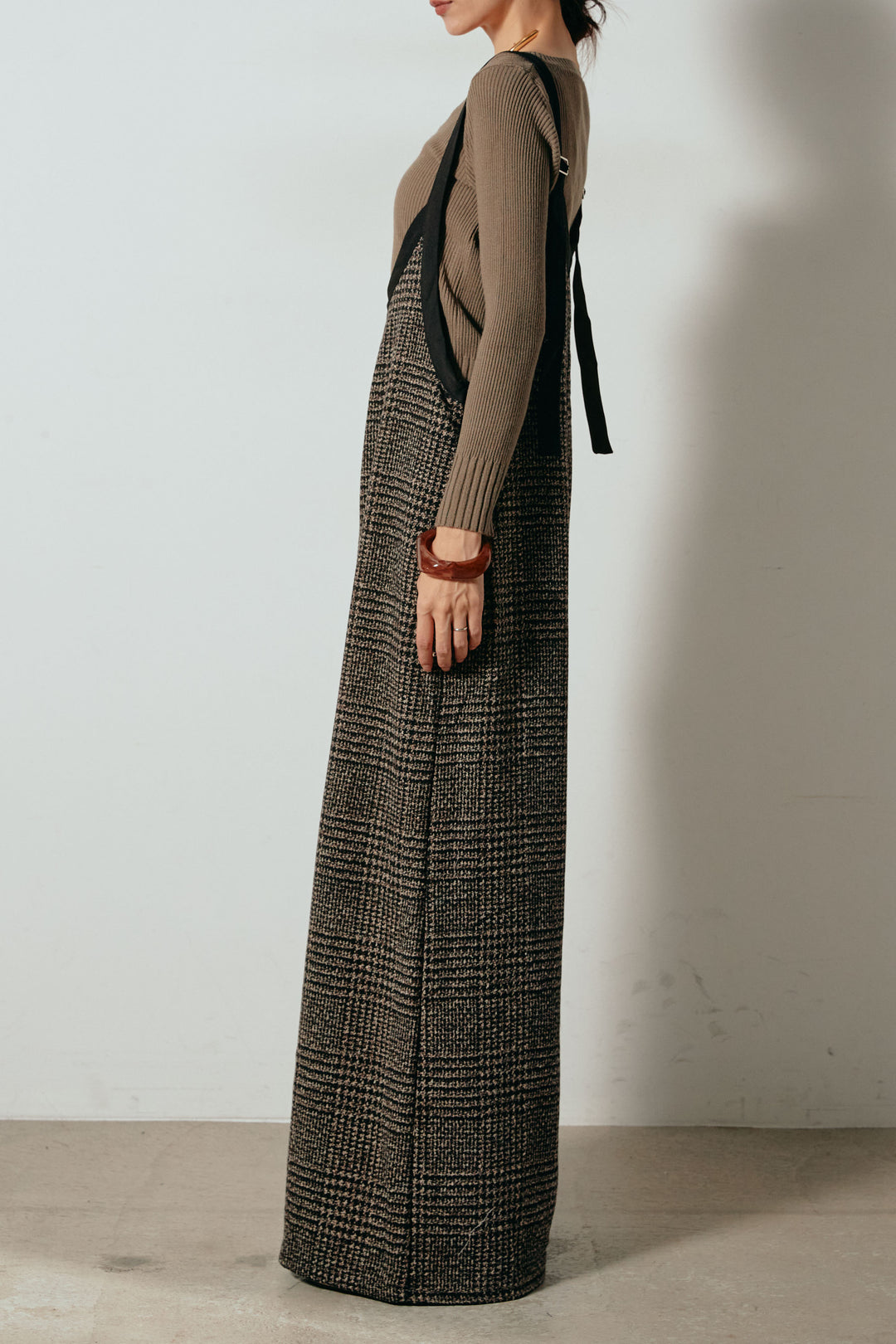 [SET]ミックスシープファースタンドブルゾン+前後2wayグレンチェック柄スカーチョサロペット(2set)