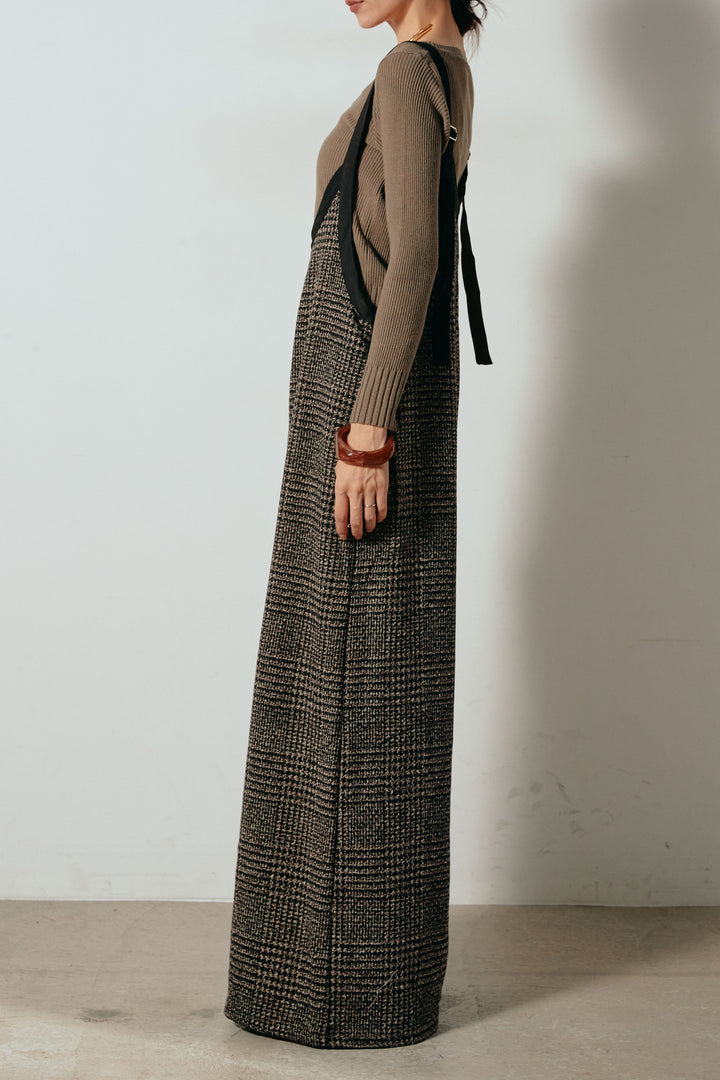 [SET]ミックスシープファースタンドブルゾン+前後2wayグレンチェック柄スカーチョサロペット(2set)