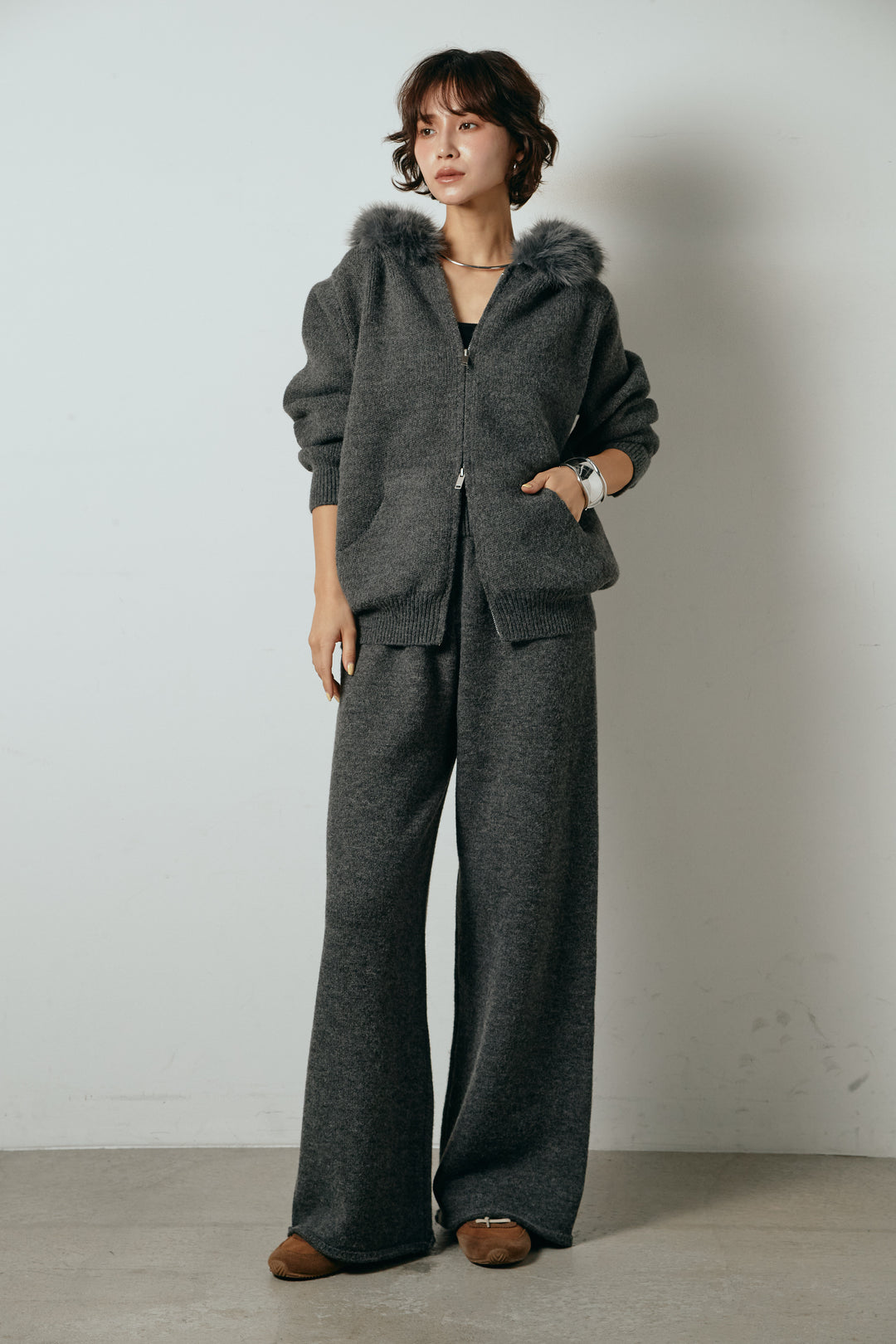 [SET]ファー付きフーディーニットSETUP