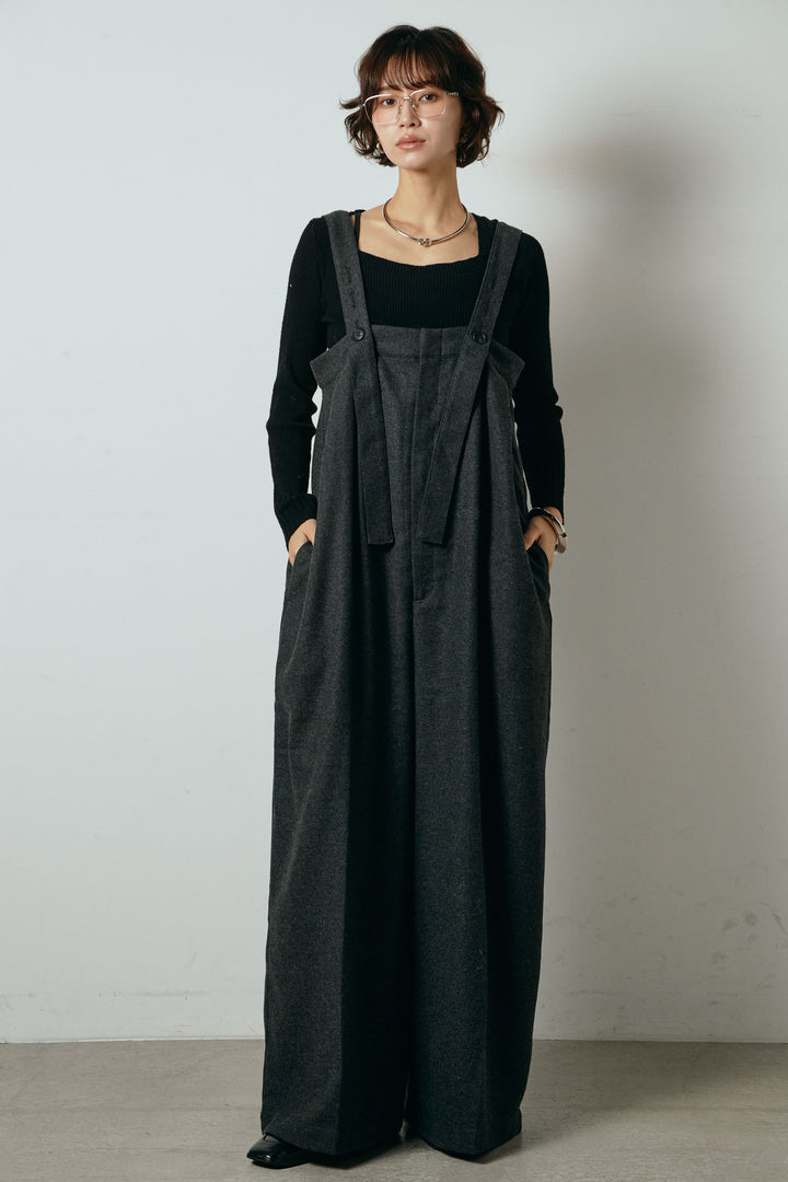 ウール混フランネルワイドサロペット