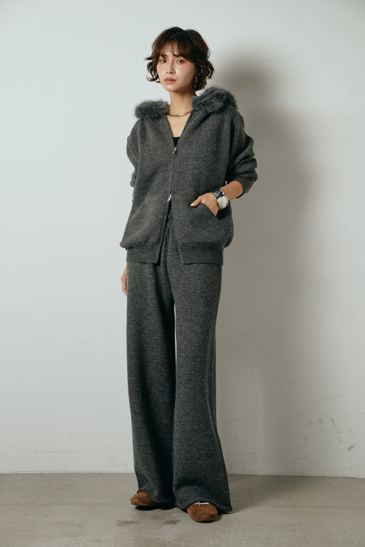 【着回しセット】[SET]ファー付きフーディーニットSETUP+ストライプドッキングニットポロSETUP(2set)