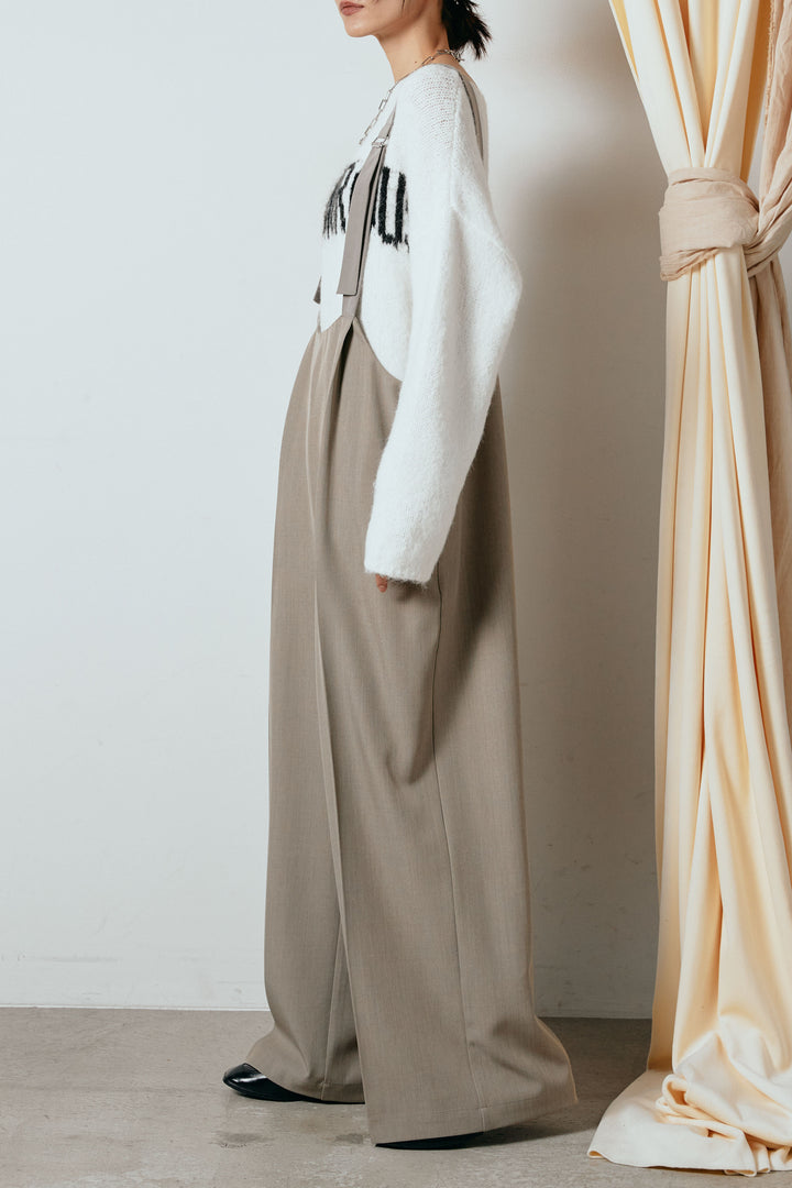 [SET]起毛ノルディック柄ニットカーディガン+ワイドツイルサロペット(2set)