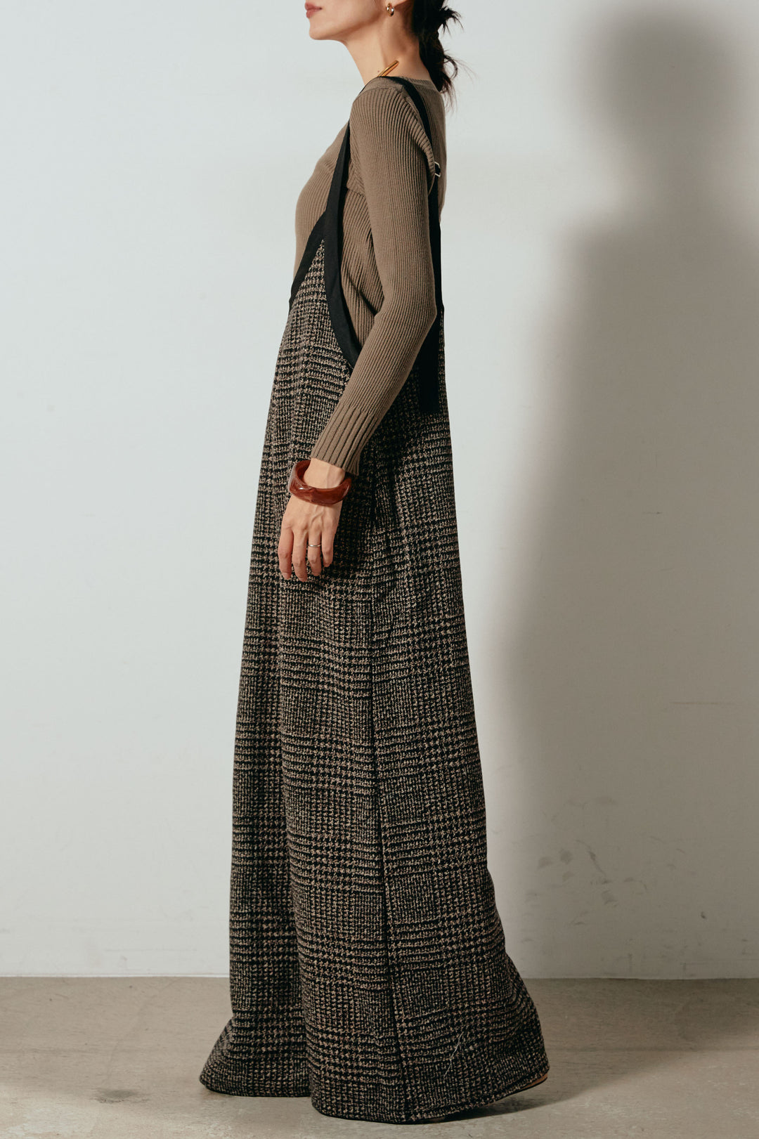 前後2wayグレンチェック柄スカーチョサロペット