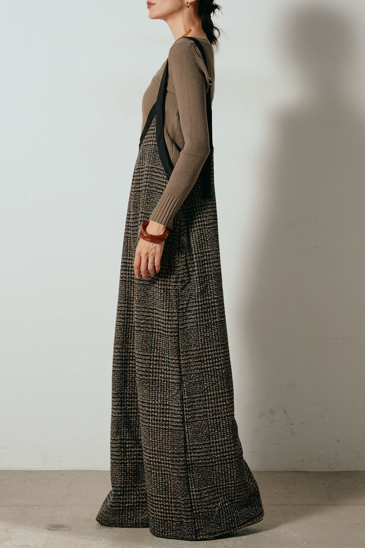 前後2wayグレンチェック柄スカーチョサロペット