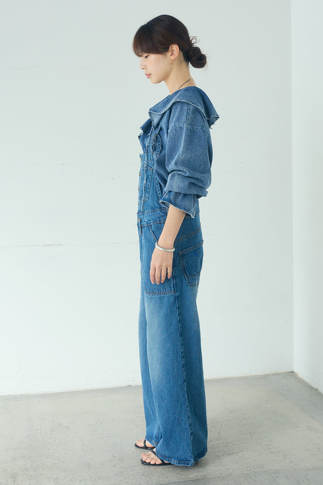 デニムサロペットワイドパンツ