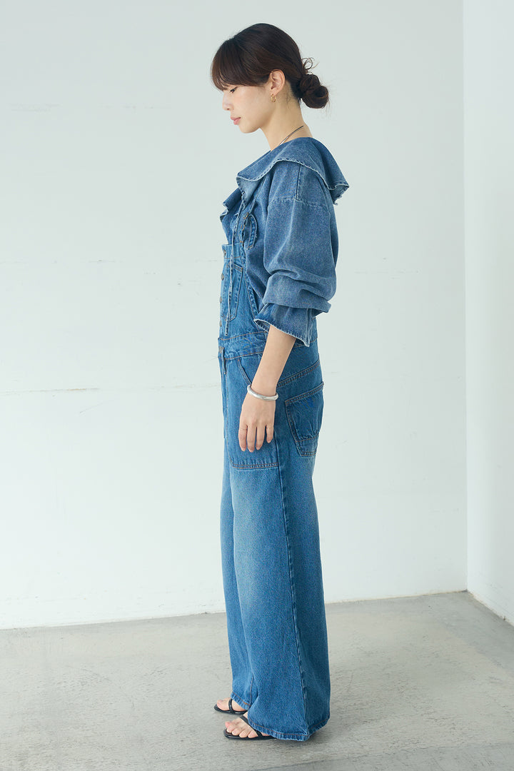 デニムサロペットワイドパンツ