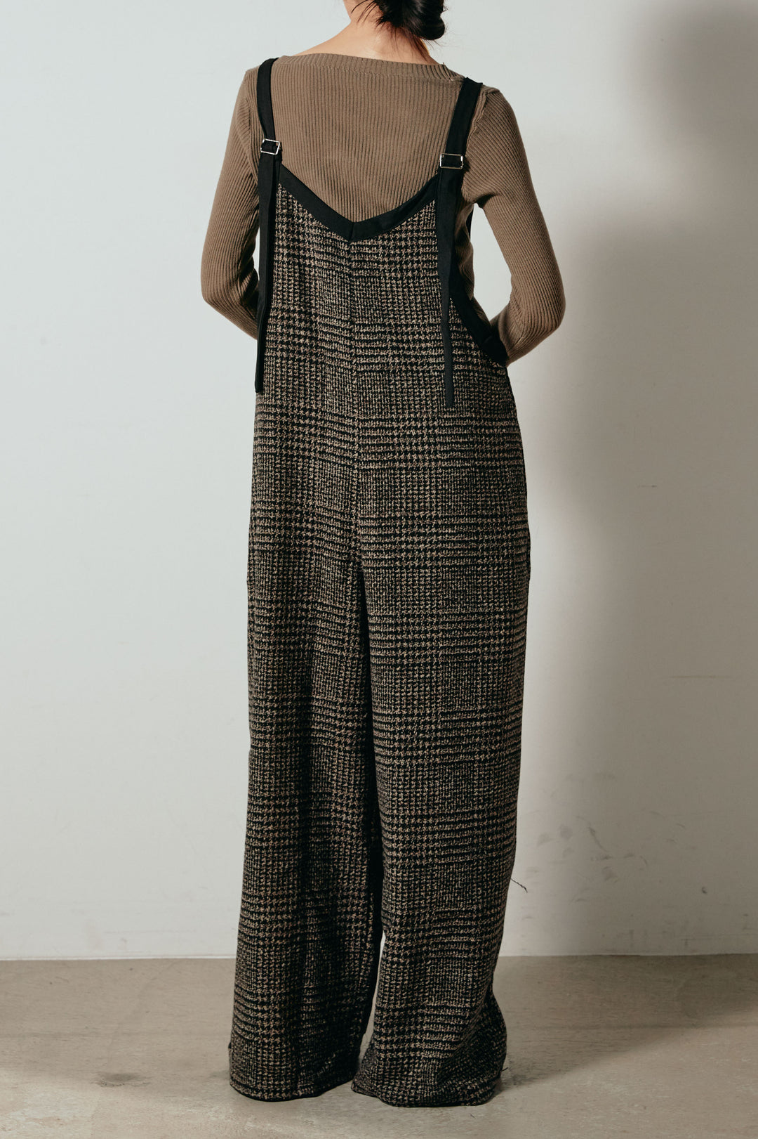 [SET]ケーブルカシュクールニットトップス+前後2wayグレンチェック柄スカーチョサロペット(2set)