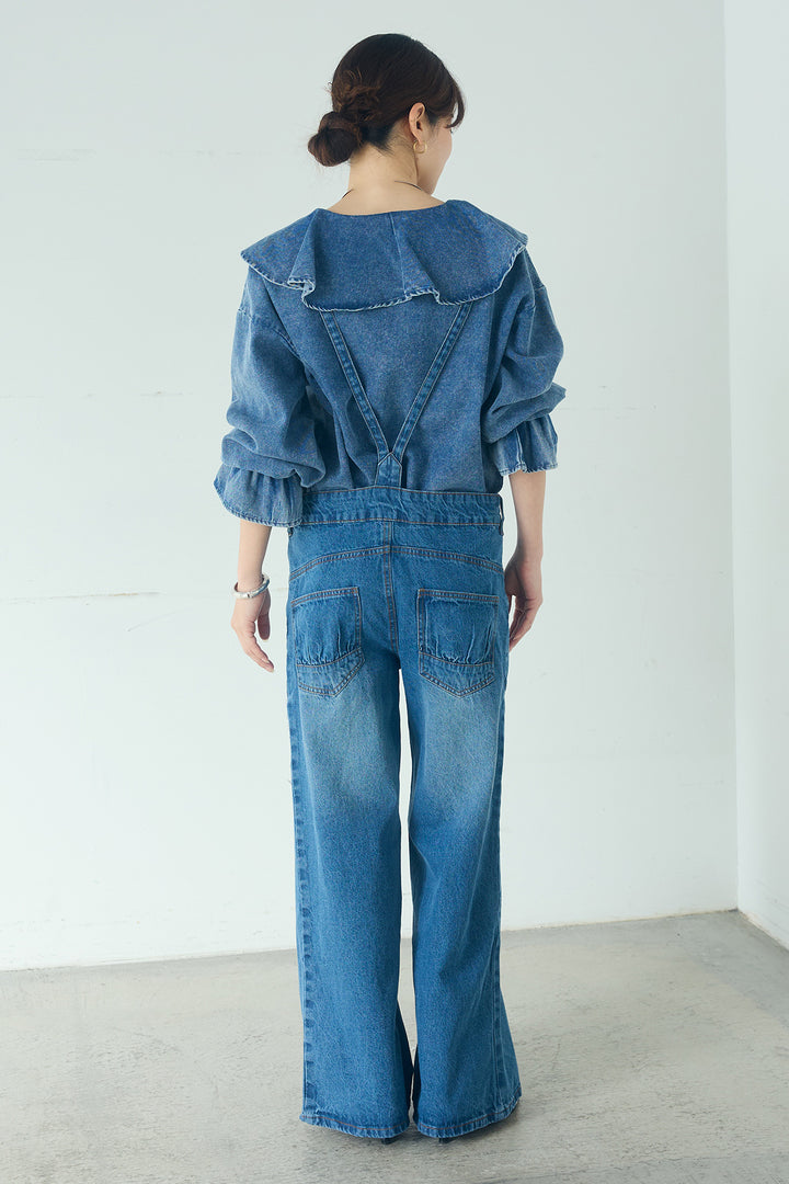 デニムサロペットワイドパンツ