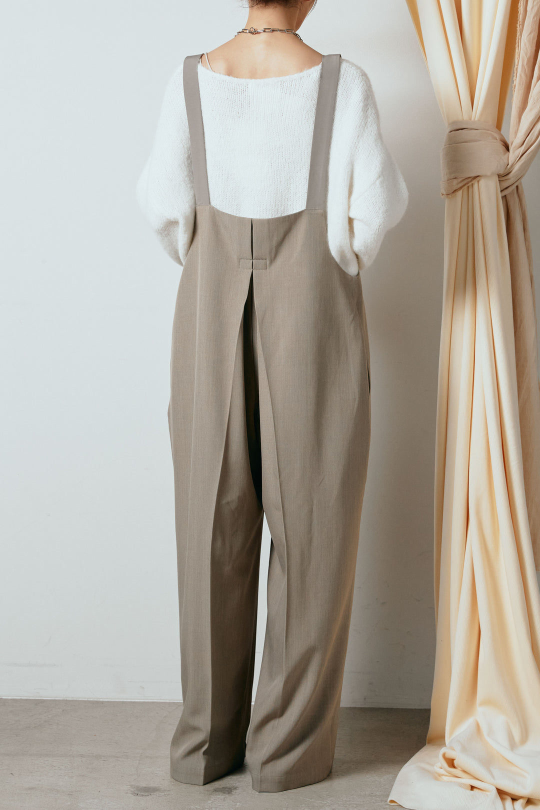 [SET]フロントロゴデザインニットトップス+ワイドツイルサロペット(2set)