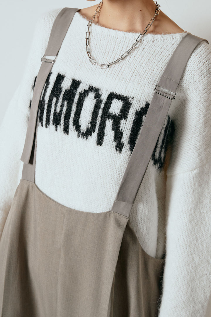 [SET]起毛ノルディック柄ニットカーディガン+ワイドツイルサロペット(2set)