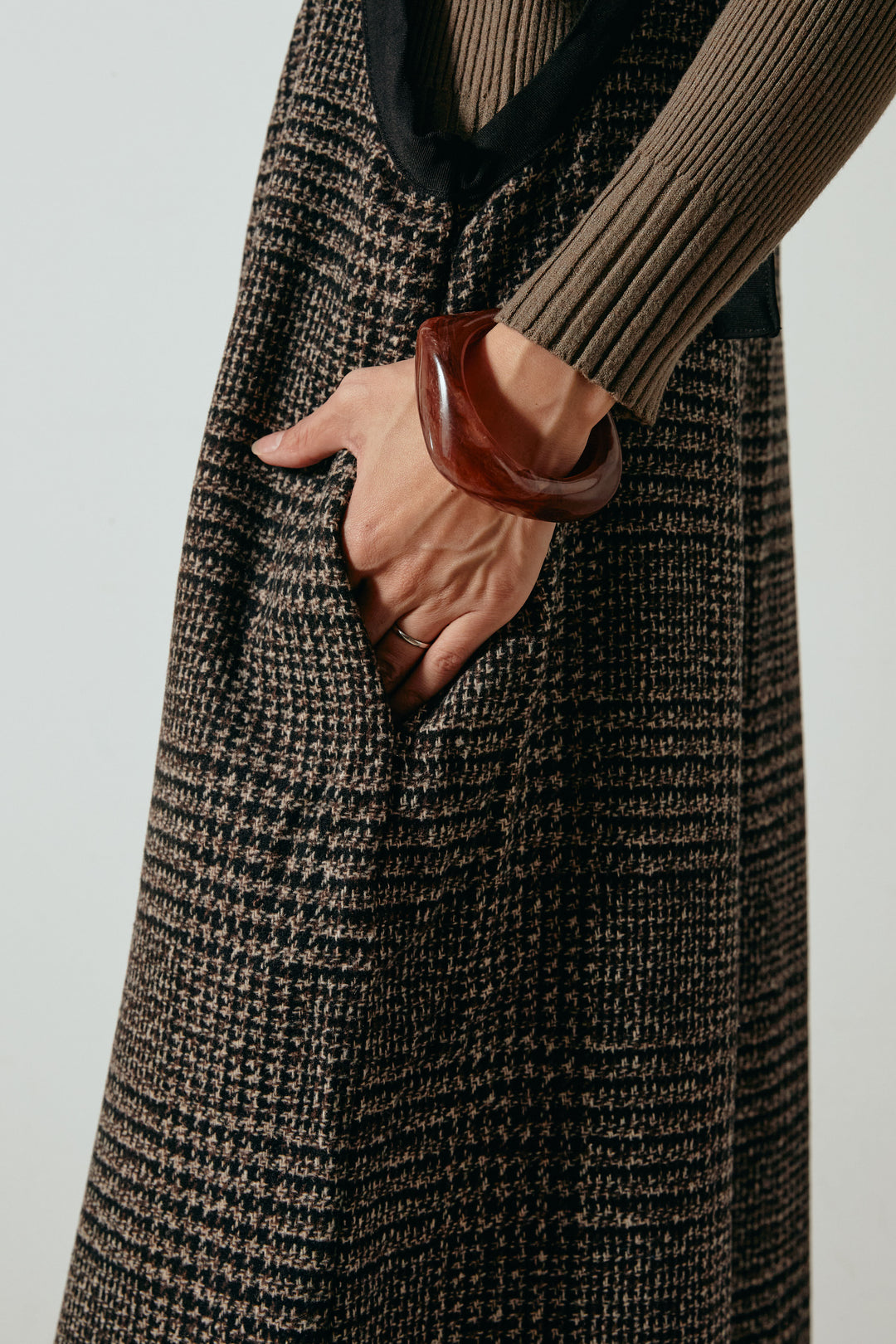 [SET]ミックスシープファースタンドブルゾン+前後2wayグレンチェック柄スカーチョサロペット(2set)