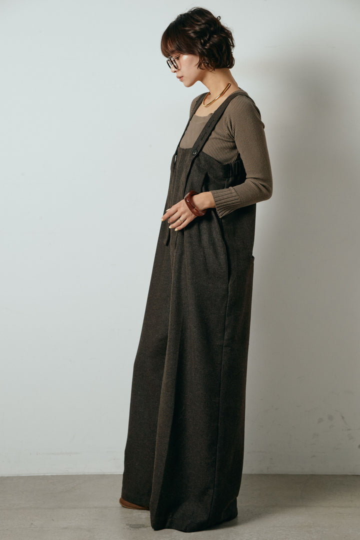 ウール混フランネルワイドサロペット