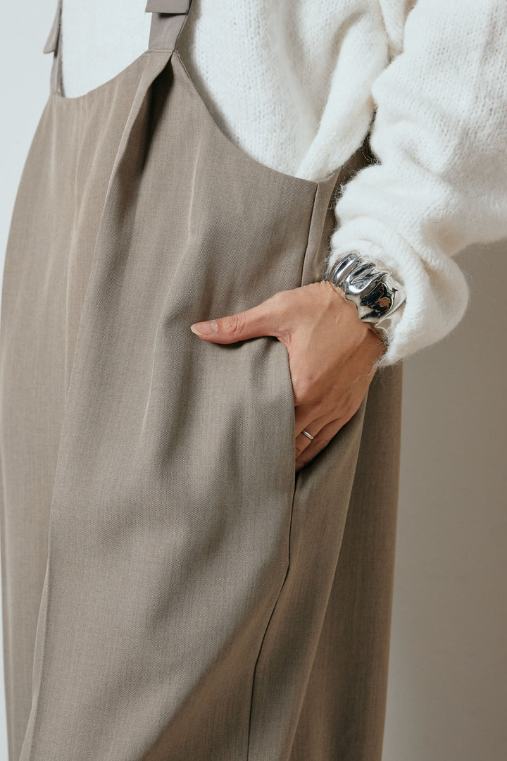 [SET]起毛ノルディック柄ニットカーディガン+ワイドツイルサロペット(2set)