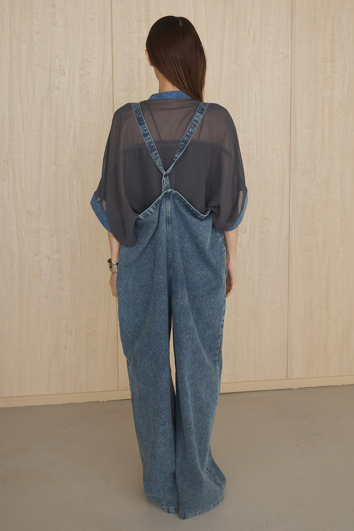 [SET]メッシュテーラードワイドジャケット+フロントボタンデニムサロペット(2set)