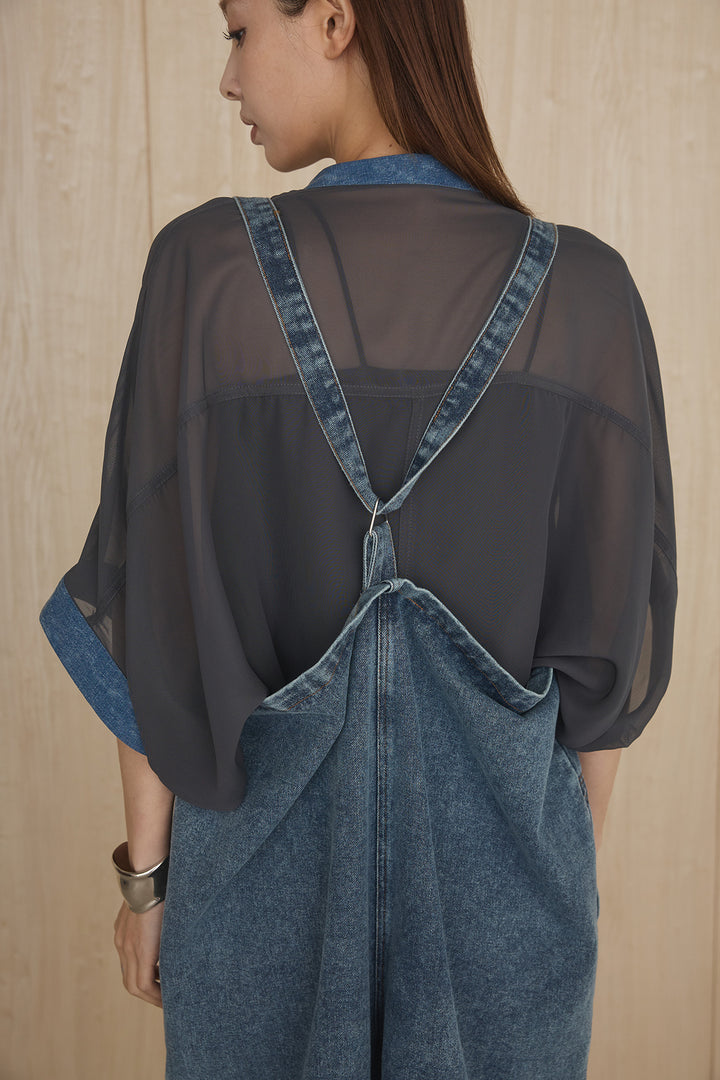 [SET]メッシュテーラードワイドジャケット+フロントボタンデニムサロペット(2set)