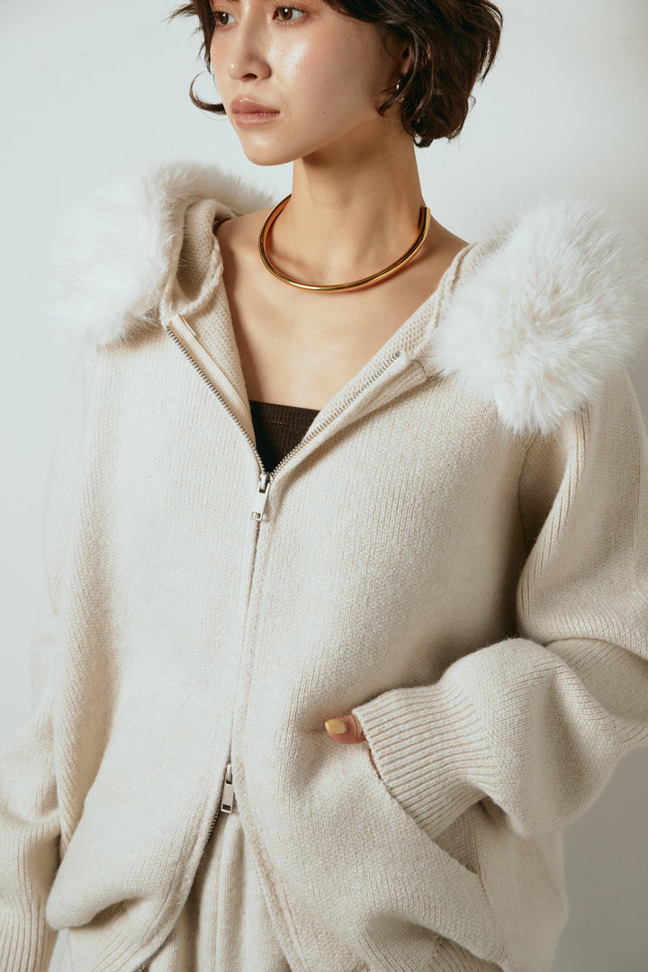 【着回しセット】[SET]ファー付きフーディーニットSETUP+ビッグカラーダブルジップニットSETUP(2set)