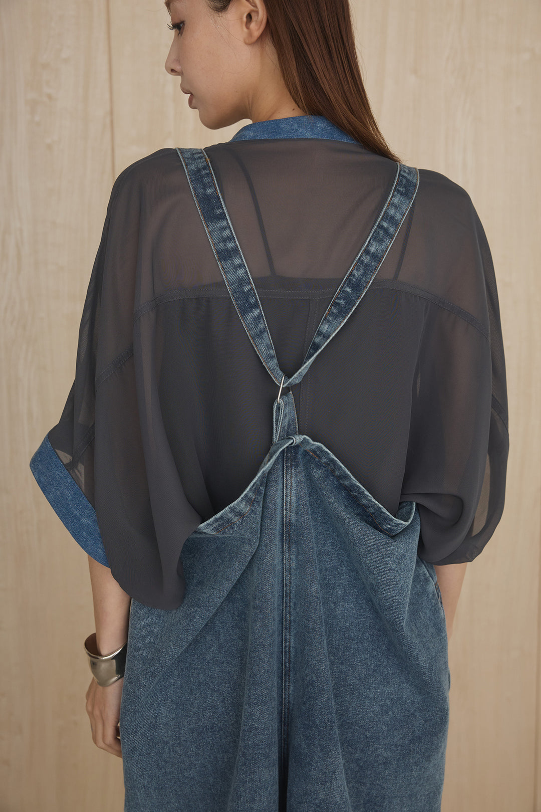 [SET]デニムライクビッグツーポケシアーシャツ+フロントボタンデニムサロペット(2set)